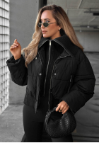 Krótka pikowana Jacke z materiałowym kołnierzem Simple Layer Ecru