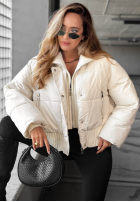 Krótka pikowana Jacke z materiałowym kołnierzem Simple Layer Ecru