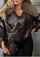 Krótka skórzana Jacke z futerkiem Fancy Cold Schwarz