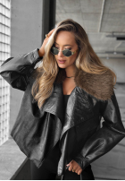 Krótka skórzana Jacke z futerkiem Fancy Cold Schwarz