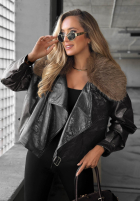 Krótka skórzana Jacke z futerkiem Fancy Cold Schwarz