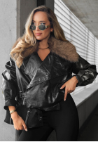 Krótka skórzana Jacke z futerkiem Fancy Cold Schwarz