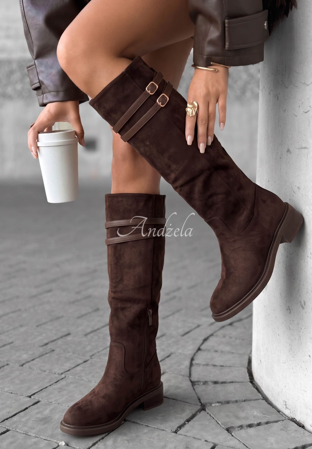 Kniehohe Stiefel aus Wildlederimitat Autumn Grace Schokoladenbraun
