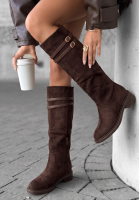 Kniehohe Stiefel aus Wildlederimitat Autumn Grace Schokoladenbraun