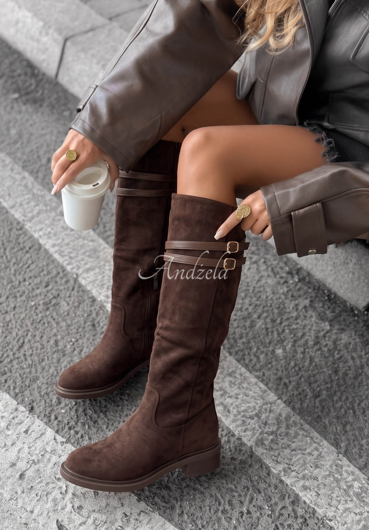 Kniehohe Stiefel aus Wildlederimitat Autumn Grace Schokoladenbraun