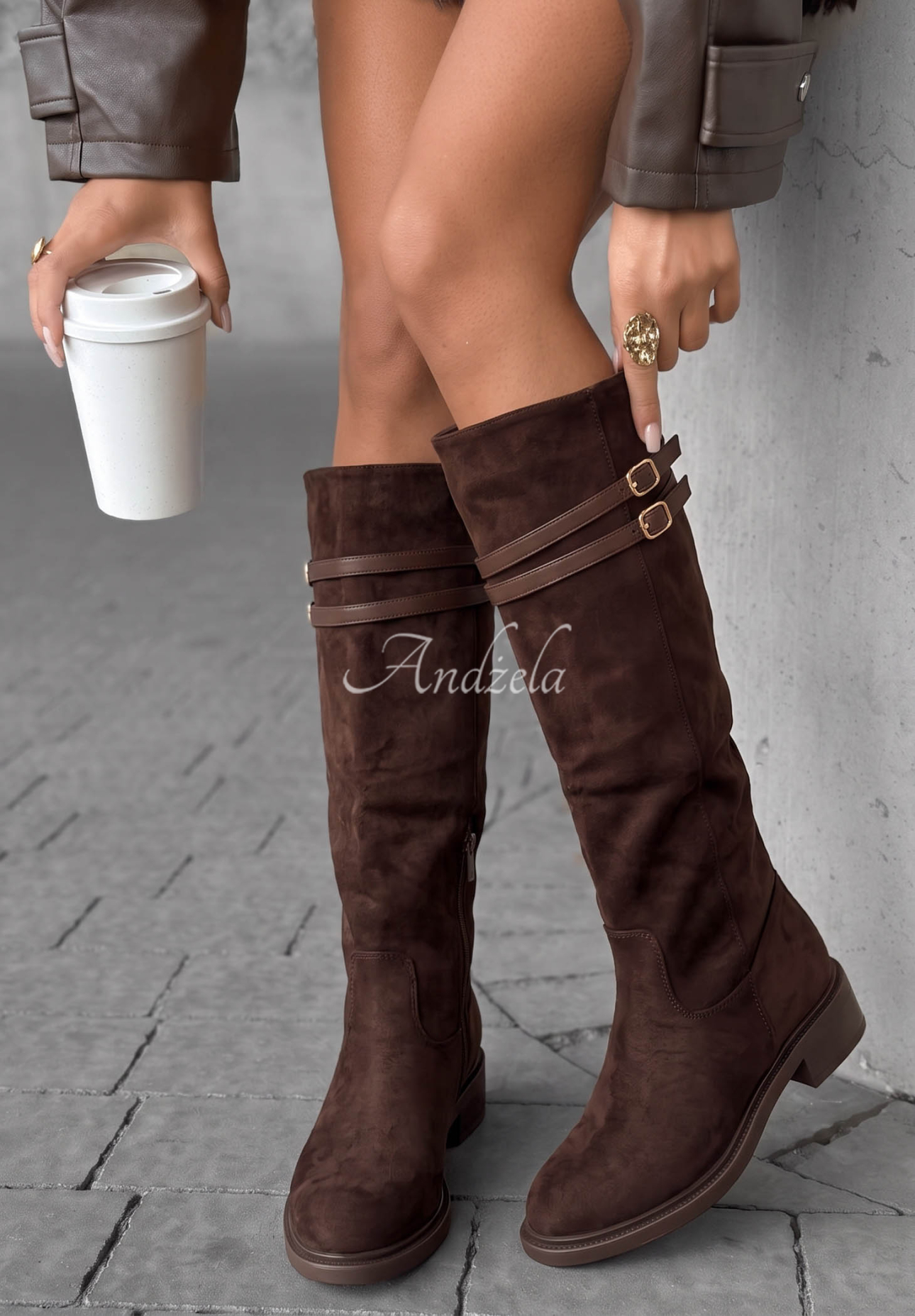 Kniehohe Stiefel aus Wildlederimitat Autumn Grace Schokoladenbraun