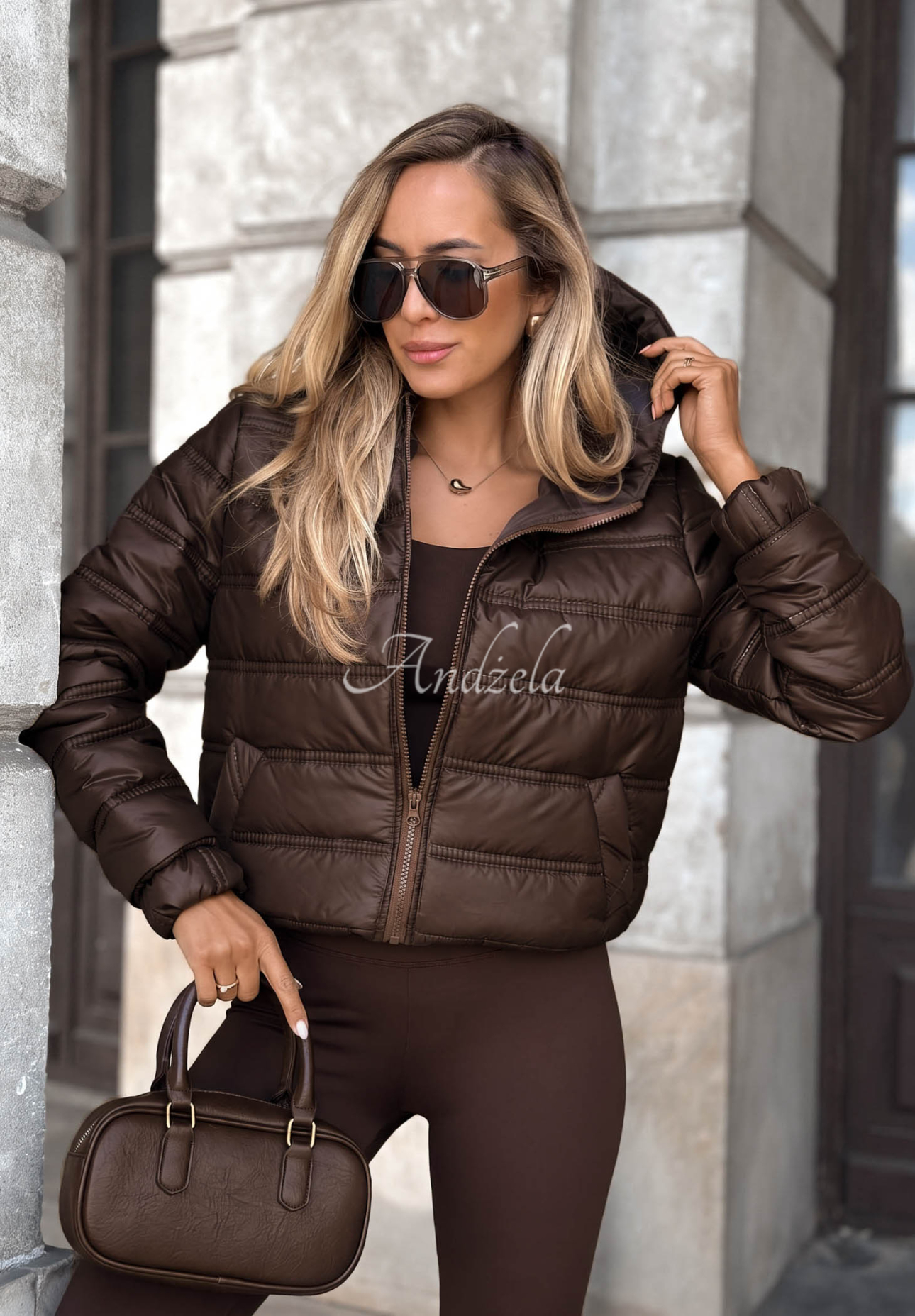 Gesteppte Jacke mit Kapuze Wait For Me Schokoladenbraun