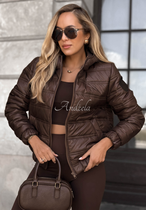 Gesteppte Jacke mit Kapuze Wait For Me Schokoladenbraun
