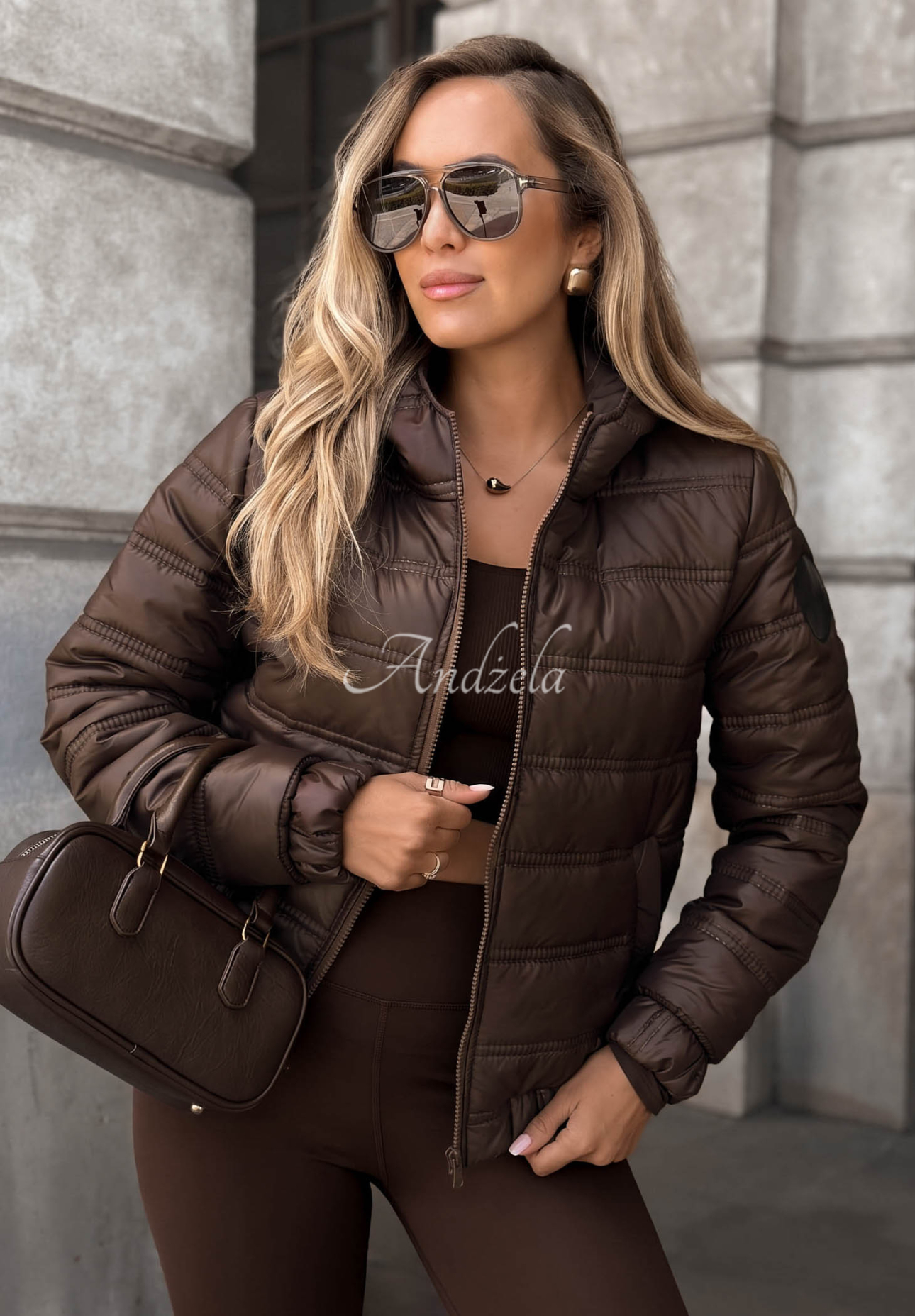 Gesteppte Jacke mit Kapuze Wait For Me Schokoladenbraun