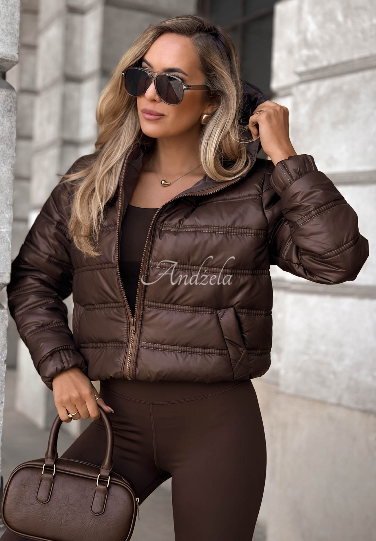 Gesteppte Jacke mit Kapuze Wait For Me Schokoladenbraun