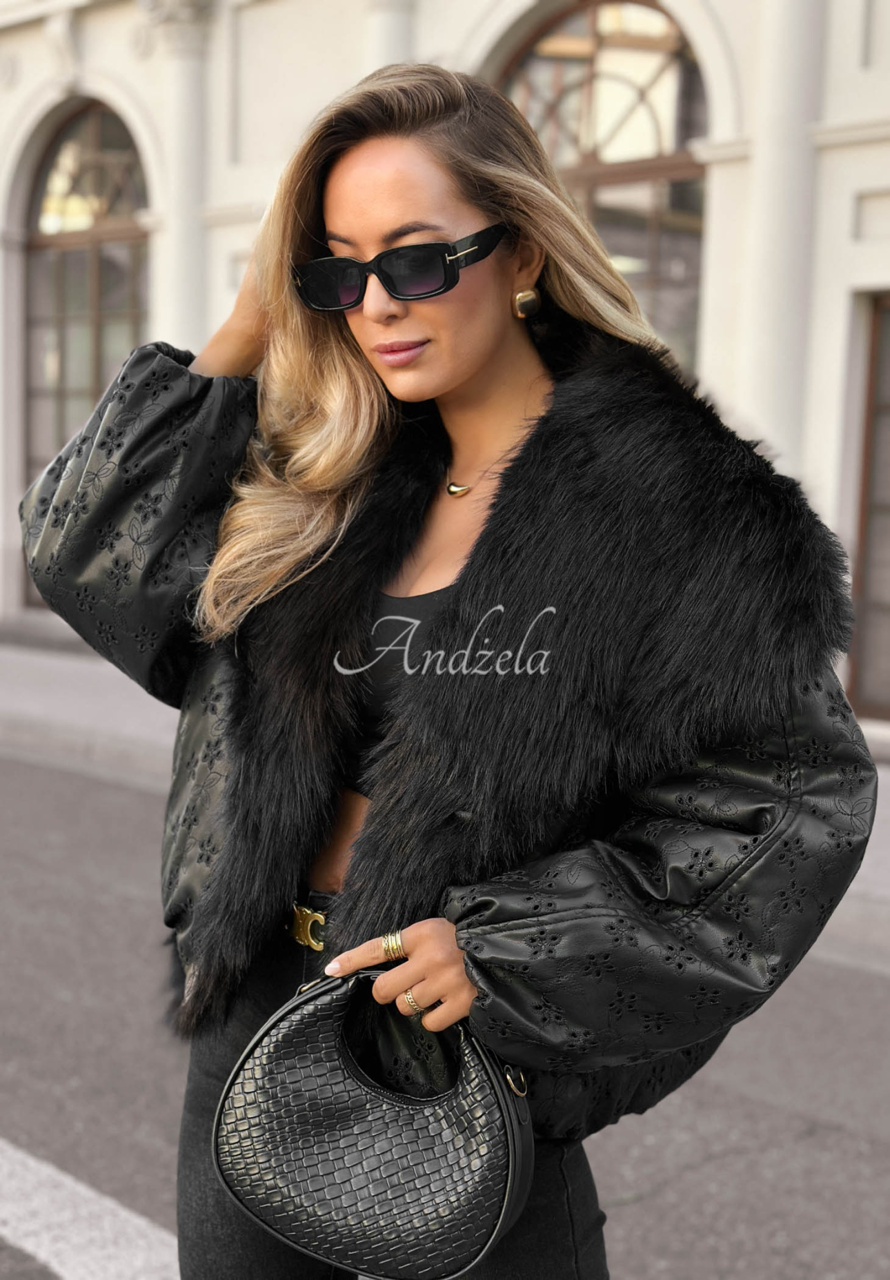 Gemusterte Jacke mit Pelz True Balance Schwarz