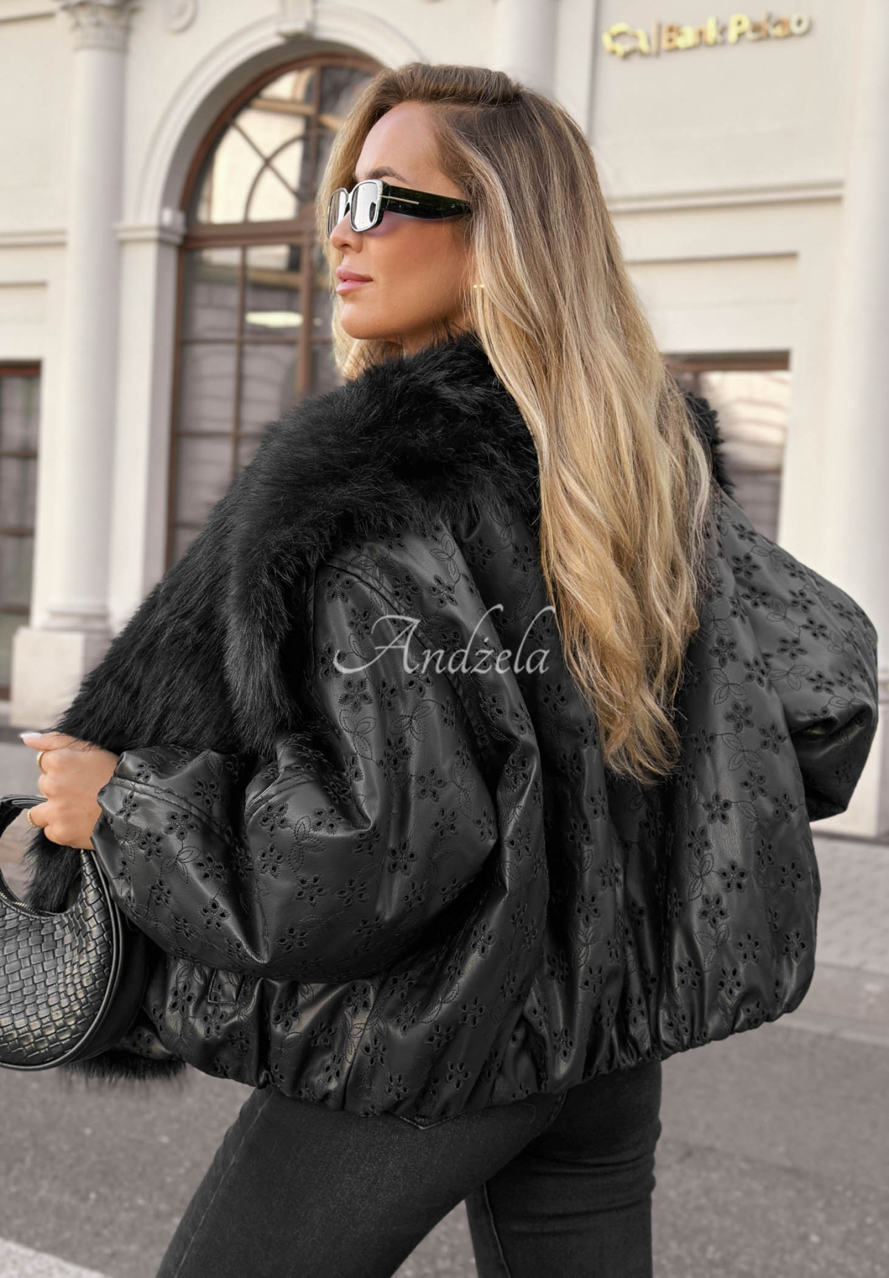 Gemusterte Jacke mit Pelz True Balance Schwarz
