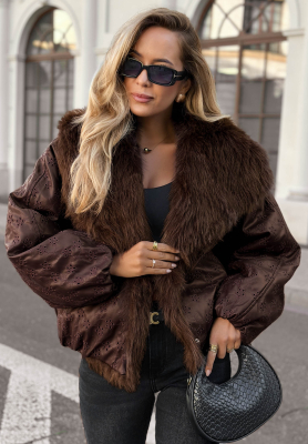 Wendbare gemusterte Jacke mit Pelz True Balance Schokoladenbraun