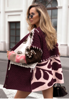 Wzorzysty Cardigan z łączonych tkanin z wiskozą Slow Down burgundowo-Rosa