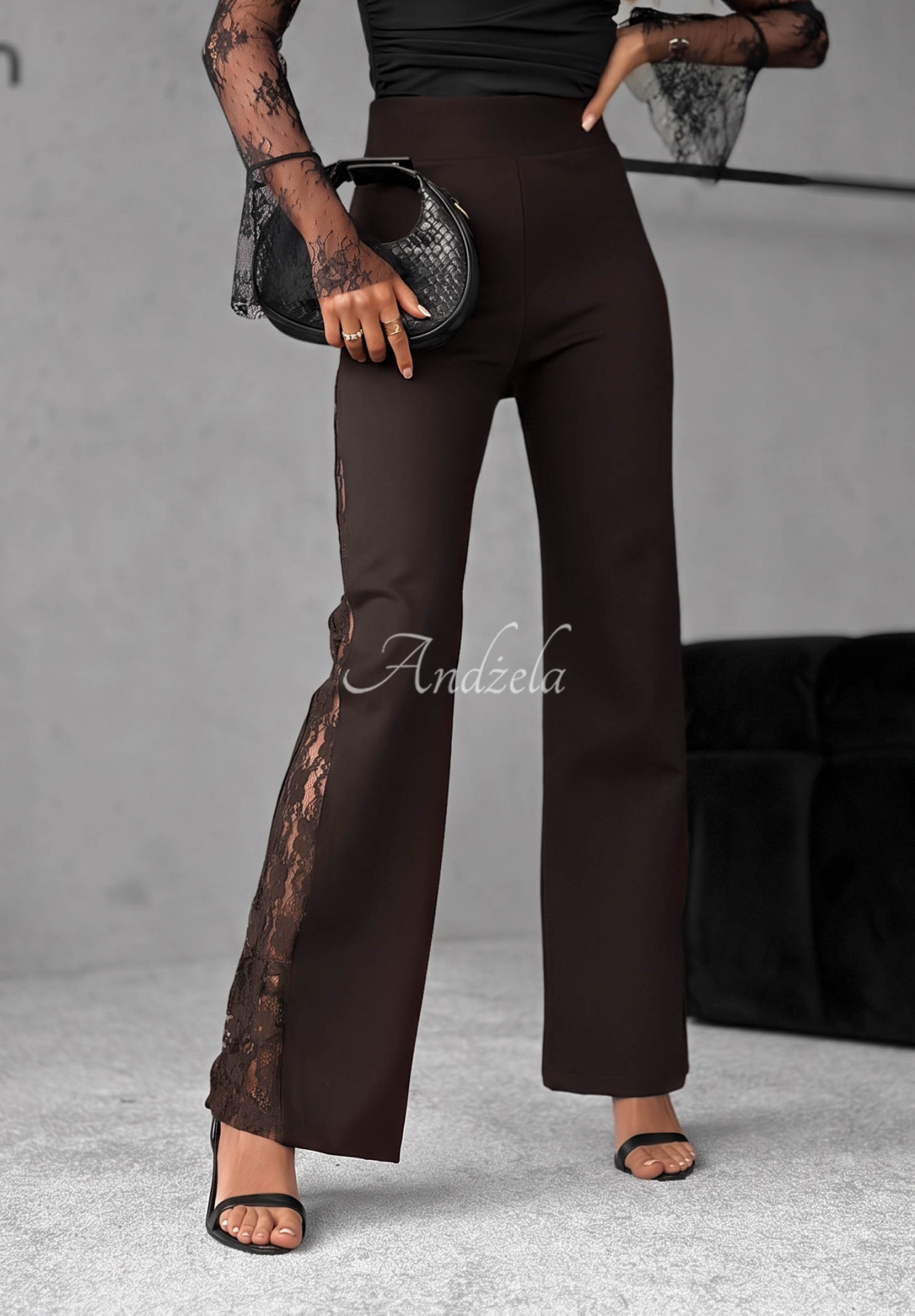 Viskosehose mit Spitze Dear Men Schokoladenbraun