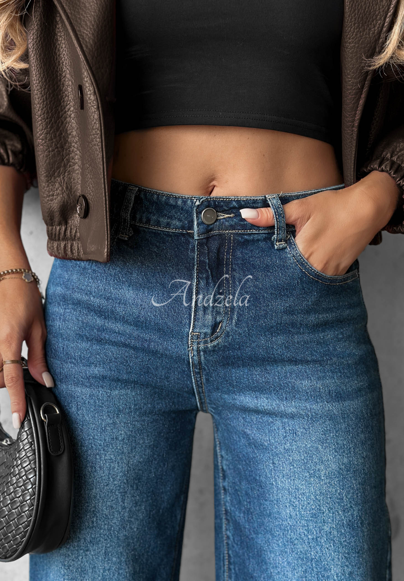 Jeanshose straight mit Strasssteinen im Used-Look Lunar Shine dunkelblau-Camel