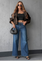 Hose Jeans straight z przetarciami i kryształkami Lunar Shine Dunkelblau