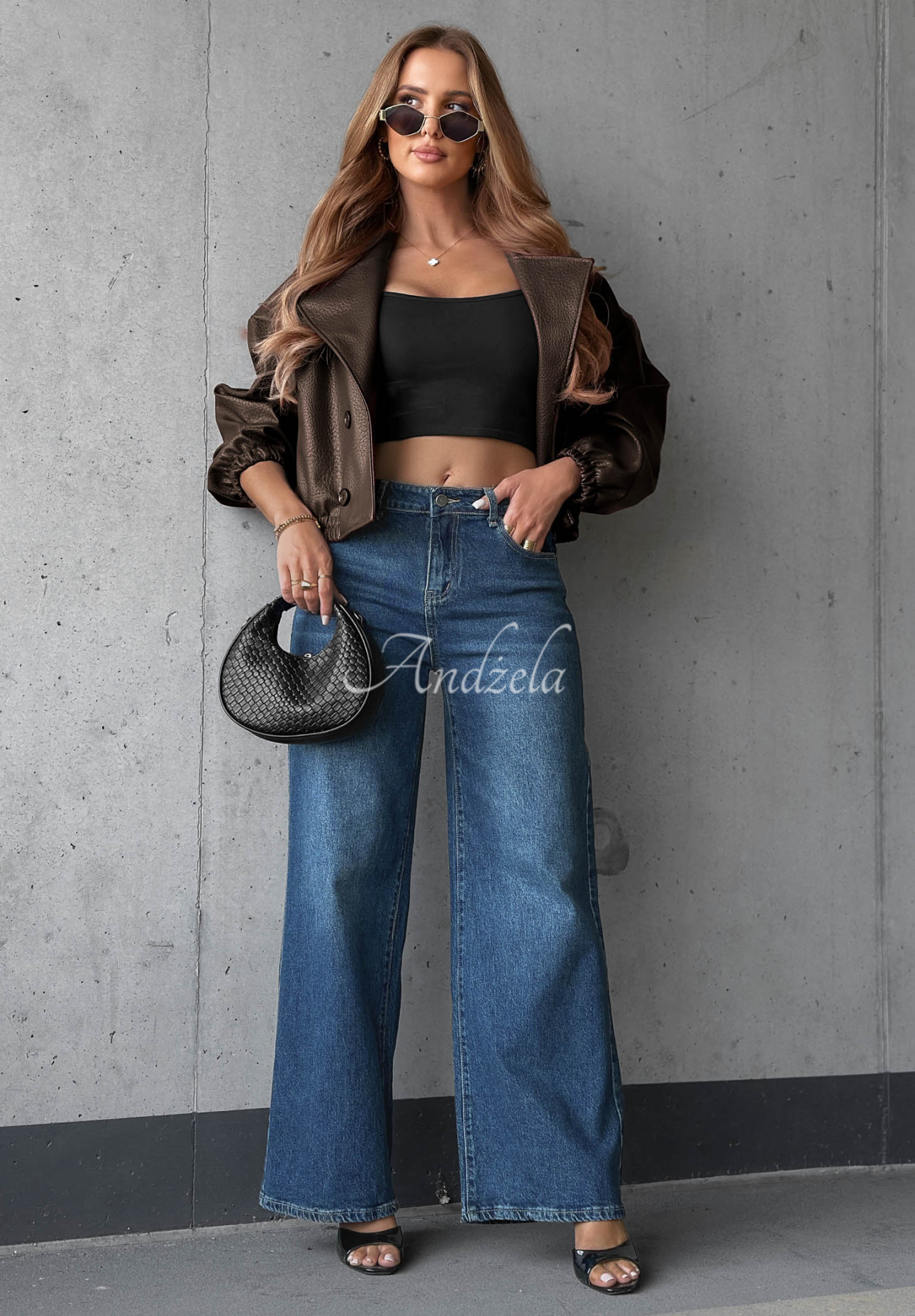 Jeanshose straight mit Strasssteinen im Used-Look Lunar Shine dunkelblau-Camel