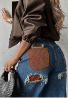 Hose Jeans straight z przetarciami i kryształkami Lunar Shine Dunkelblau