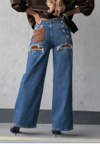 Hose Jeans straight z przetarciami i kryształkami Lunar Shine Dunkelblau