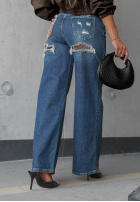 Hose Jeans straight z przetarciami i kryształkami Lunar Shine Dunkelblau