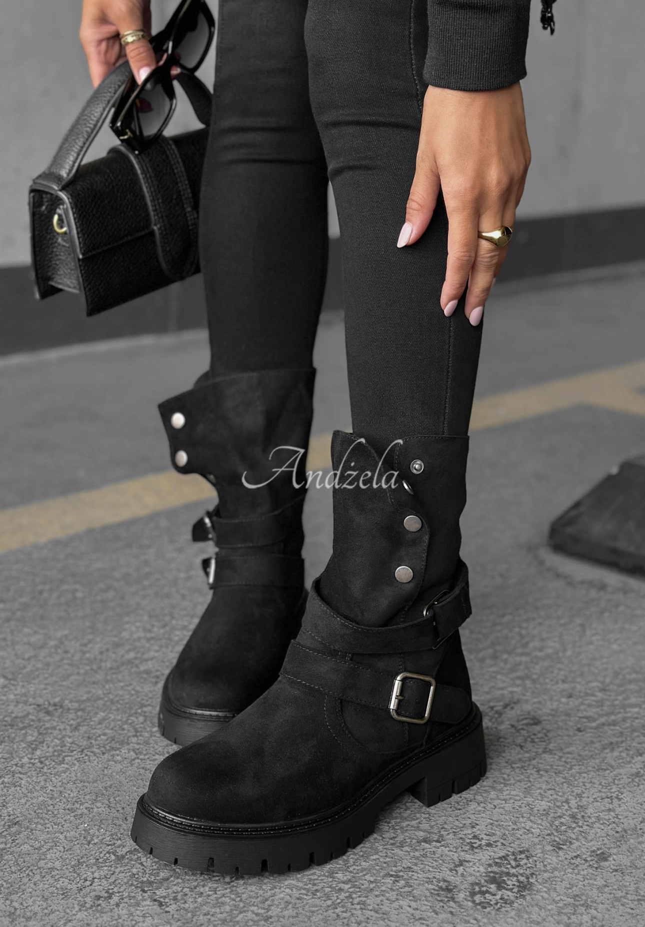 Stiefeletten mit Riemen aus Wildlederimitat Rainy Steps Schwarz
