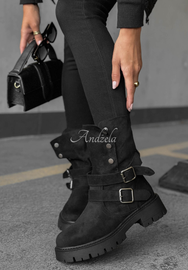 Stiefeletten mit Riemen aus Wildlederimitat Rainy Steps Schwarz