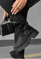 zamszowe Stiefeletten z paskami Rainy Steps Schwarz