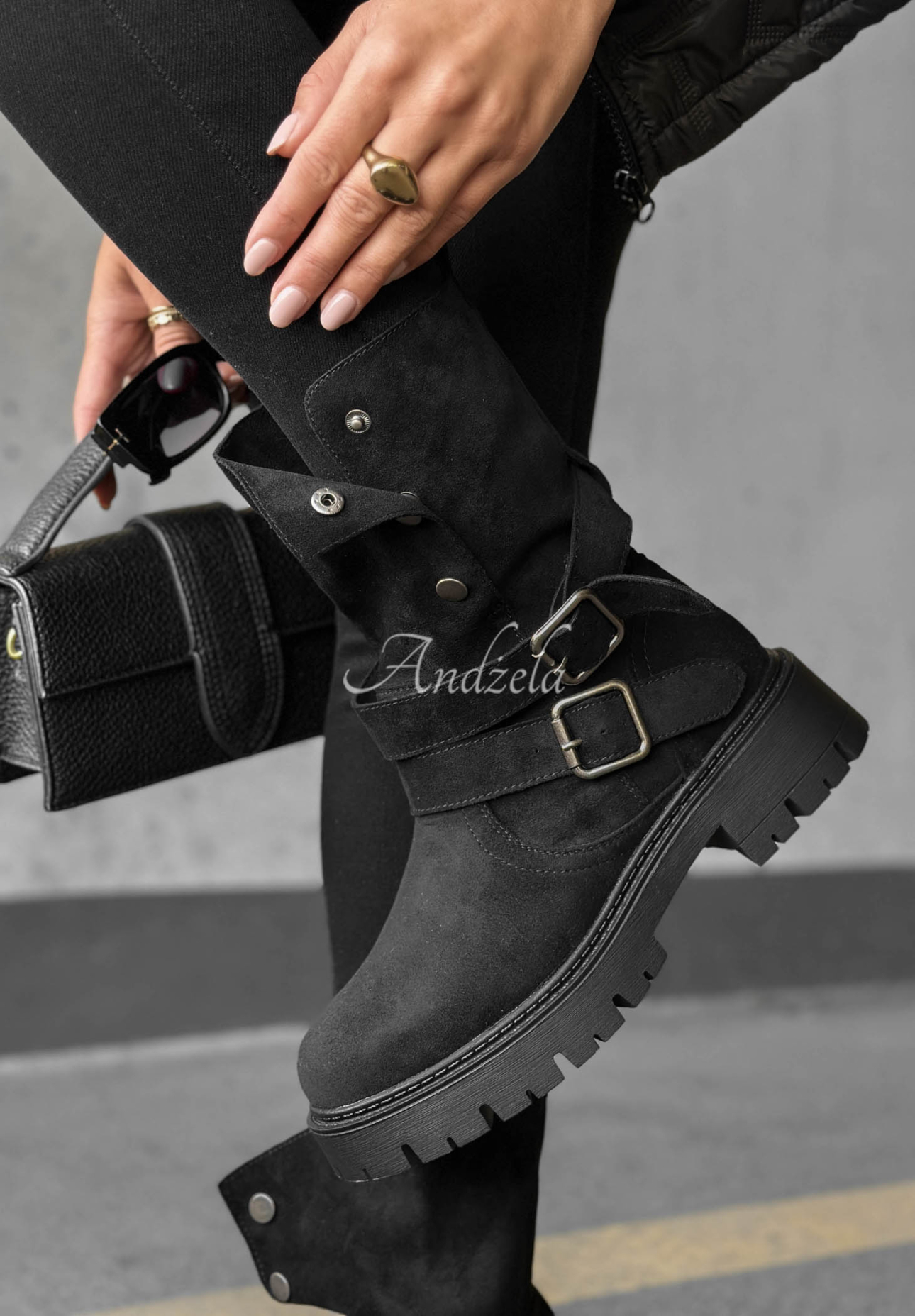 Stiefeletten mit Riemen aus Wildlederimitat Rainy Steps Schwarz