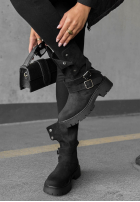 zamszowe Stiefeletten z paskami Rainy Steps Schwarz