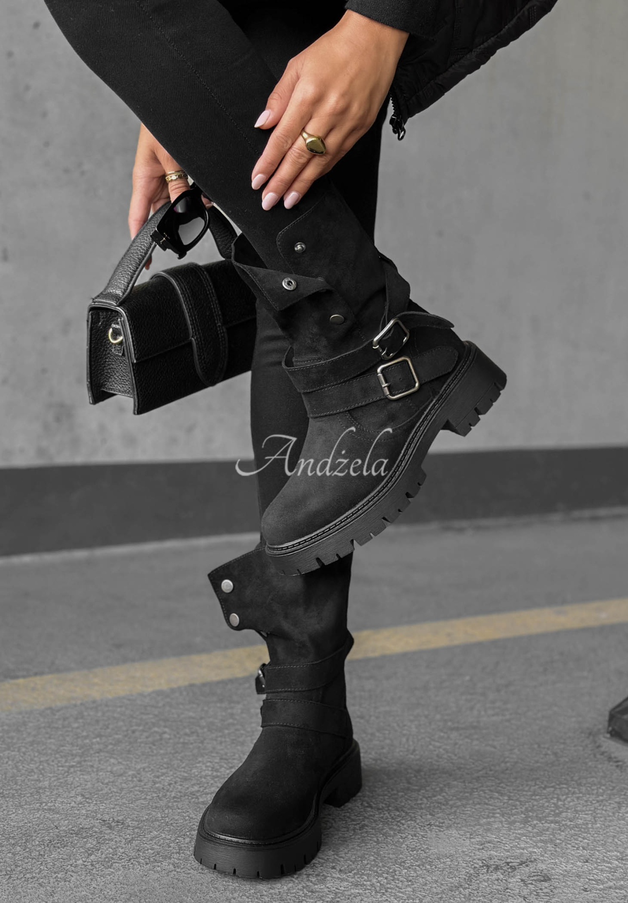 Stiefeletten mit Riemen aus Wildlederimitat Rainy Steps Schwarz