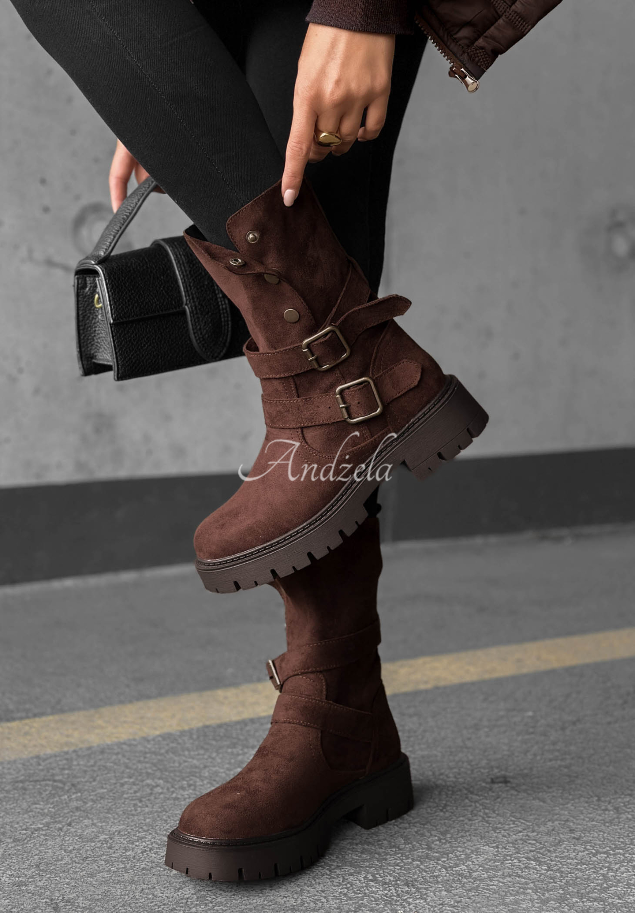 Stiefeletten mit Riemen aus Wildlederimitat Rainy Steps Schokoladenbraun
