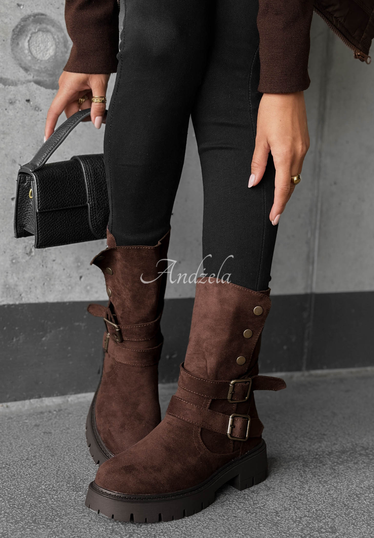 Stiefeletten mit Riemen aus Wildlederimitat Rainy Steps Schokoladenbraun