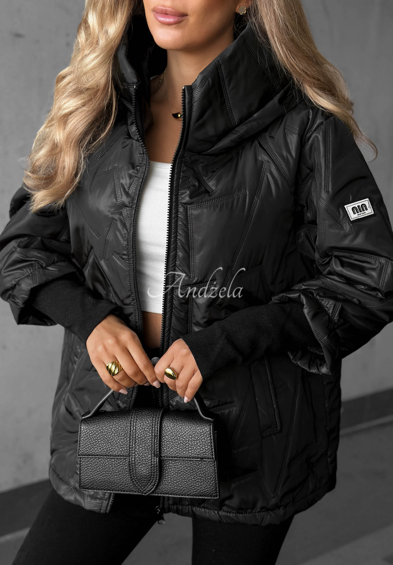 Gesteppte Jacke mit Kapuze Soft Touch Schwarz
