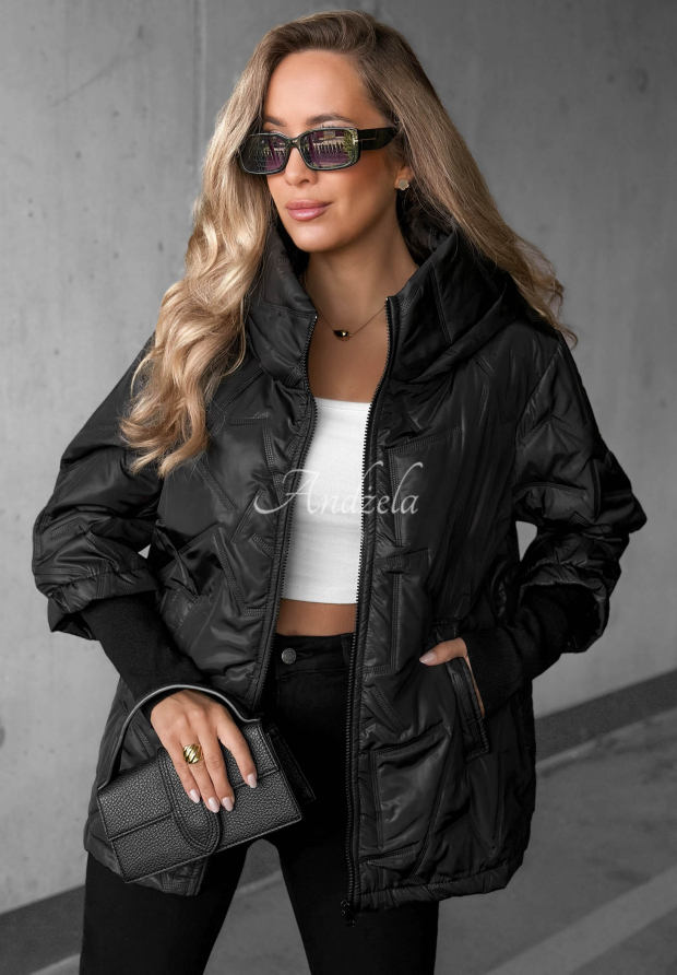 Gesteppte Jacke mit Kapuze Soft Touch Schwarz