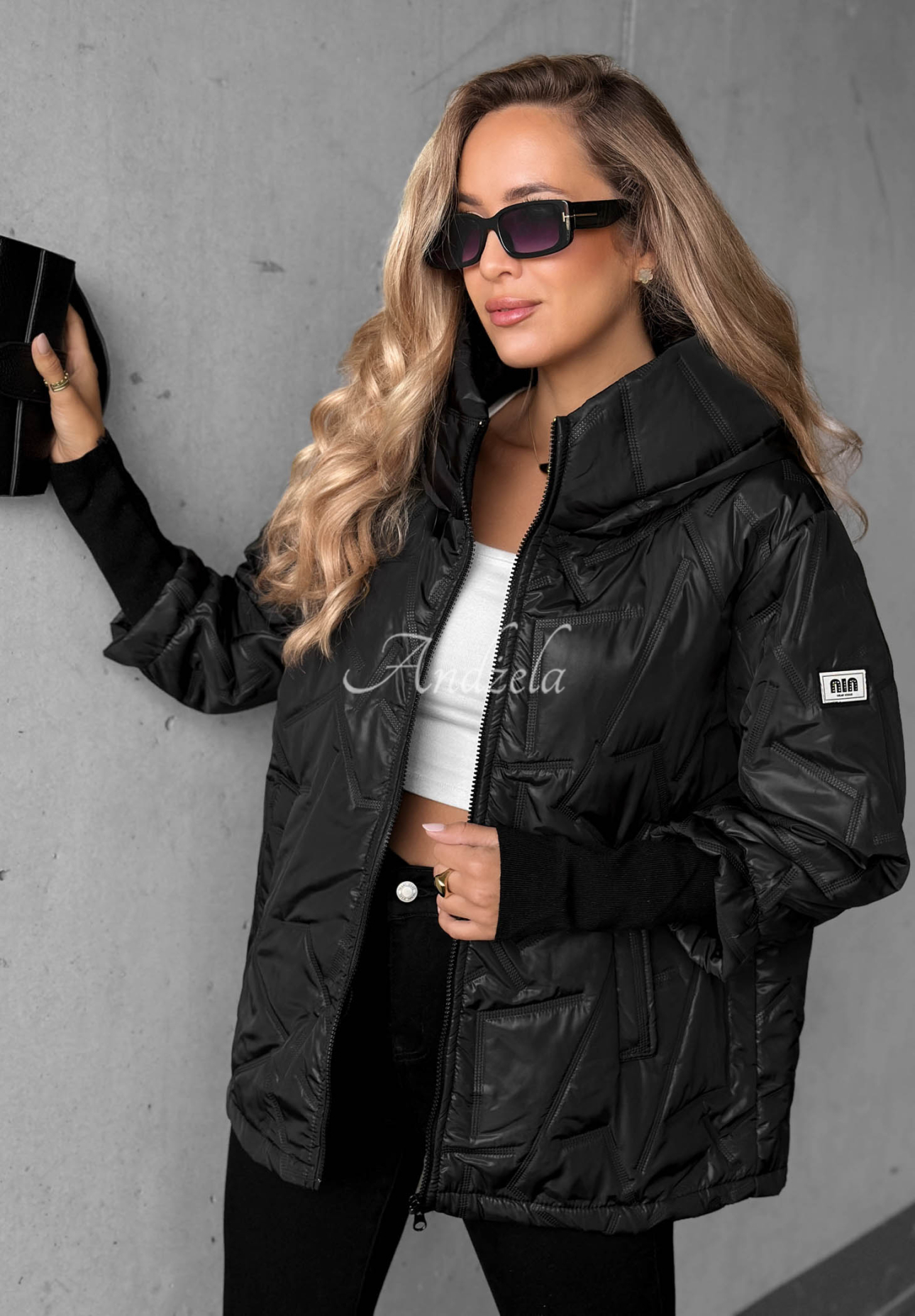 Gesteppte Jacke mit Kapuze Soft Touch Schwarz
