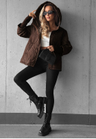 Pikowana Jacke z kapturem Soft Touch Schokoladenbraun