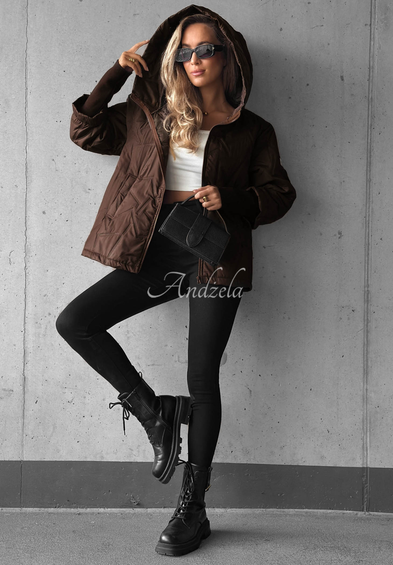 Gesteppte Jacke mit Kapuze Soft Touch Schokoladenbraun