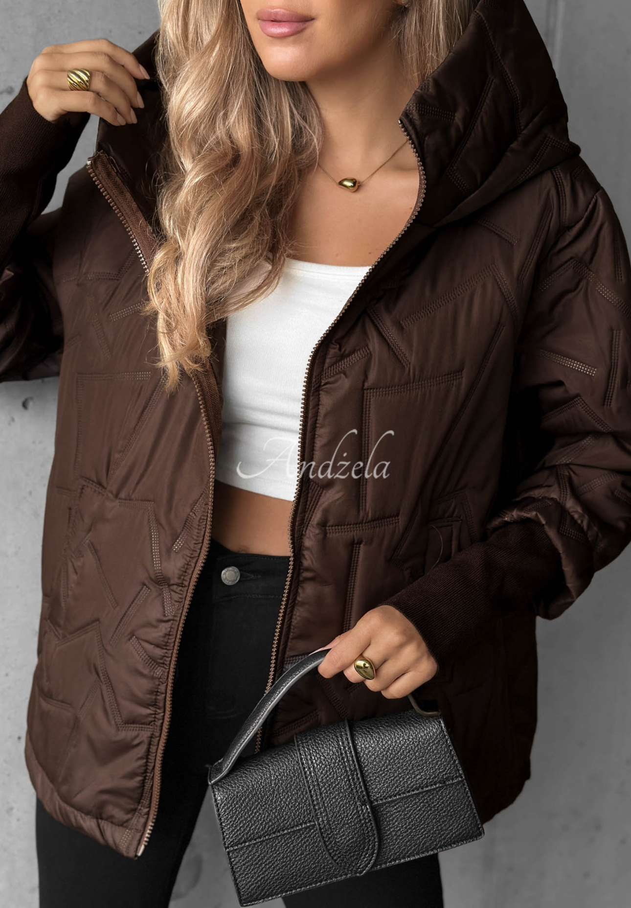 Gesteppte Jacke mit Kapuze Soft Touch Schokoladenbraun