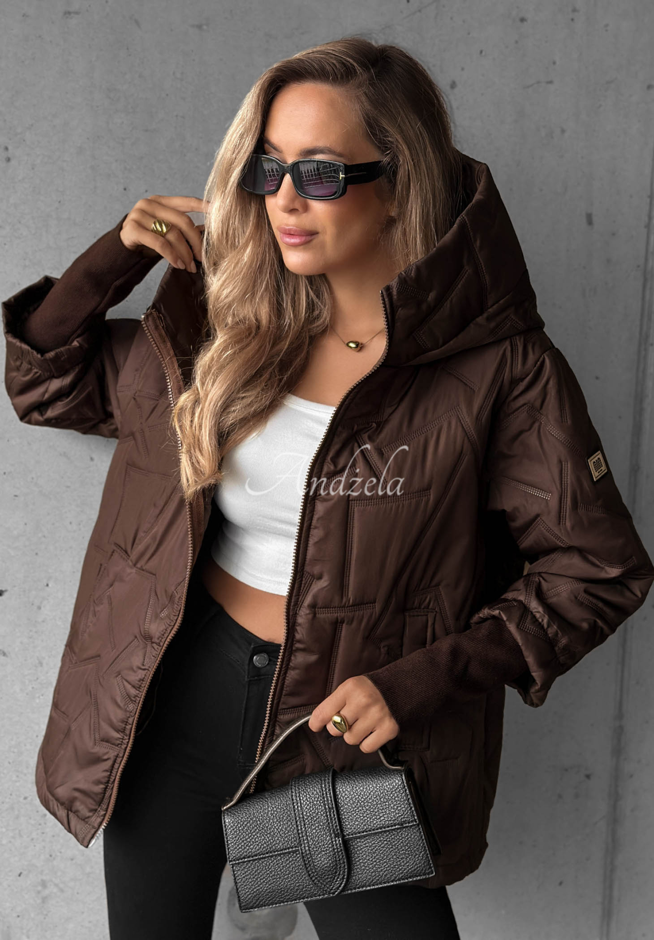 Gesteppte Jacke mit Kapuze Soft Touch Schokoladenbraun