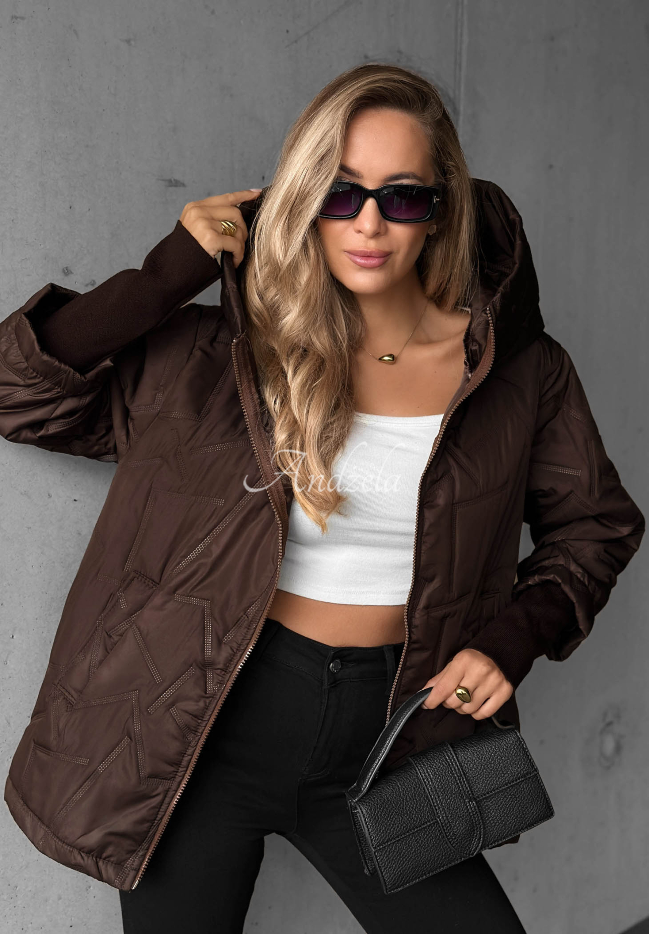 Gesteppte Jacke mit Kapuze Soft Touch Schokoladenbraun
