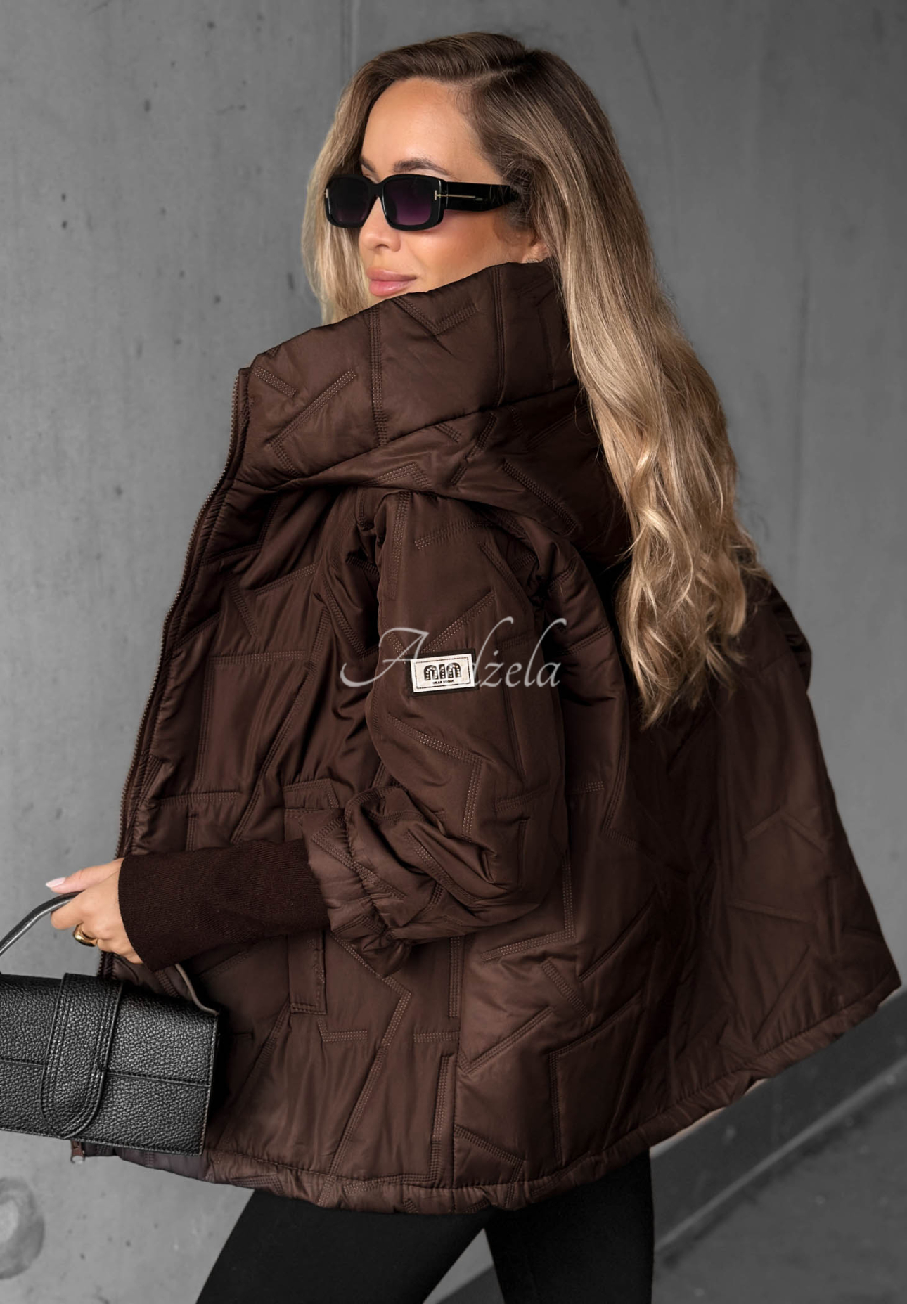 Gesteppte Jacke mit Kapuze Soft Touch Schokoladenbraun