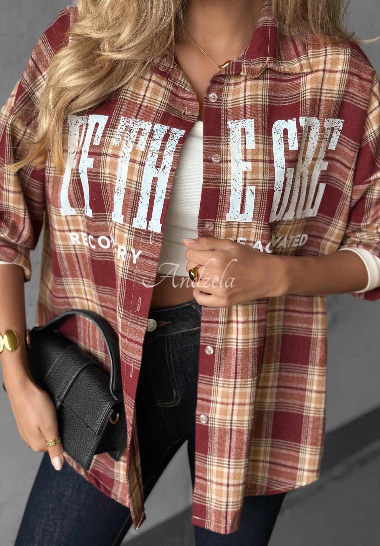 Oversize-Baumwollhemd mit kariertem Muster und Aufdruck The Gre Rot