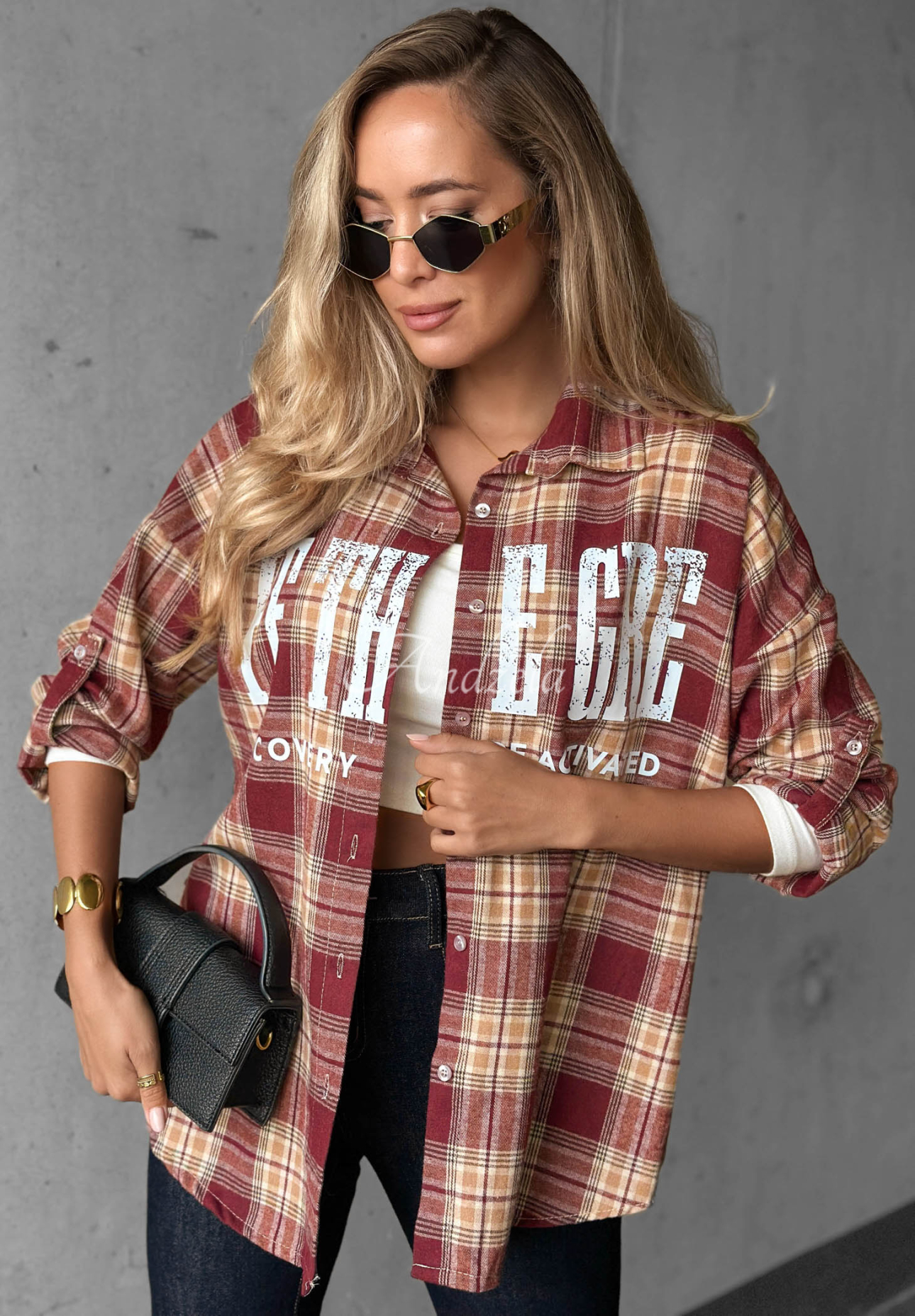 Oversize-Baumwollhemd mit kariertem Muster und Aufdruck The Gre Rot