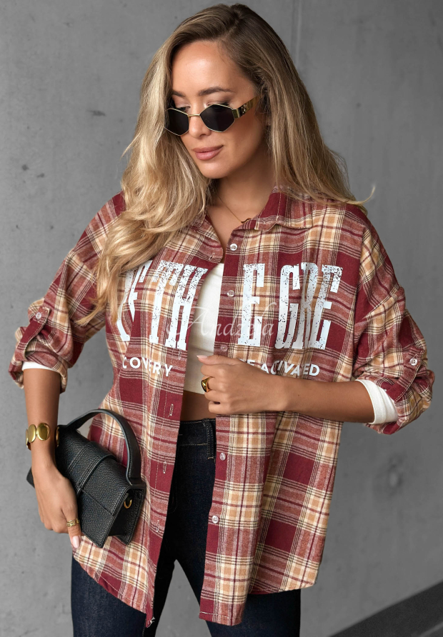 Oversize-Baumwollhemd mit kariertem Muster und Aufdruck The Gre Rot