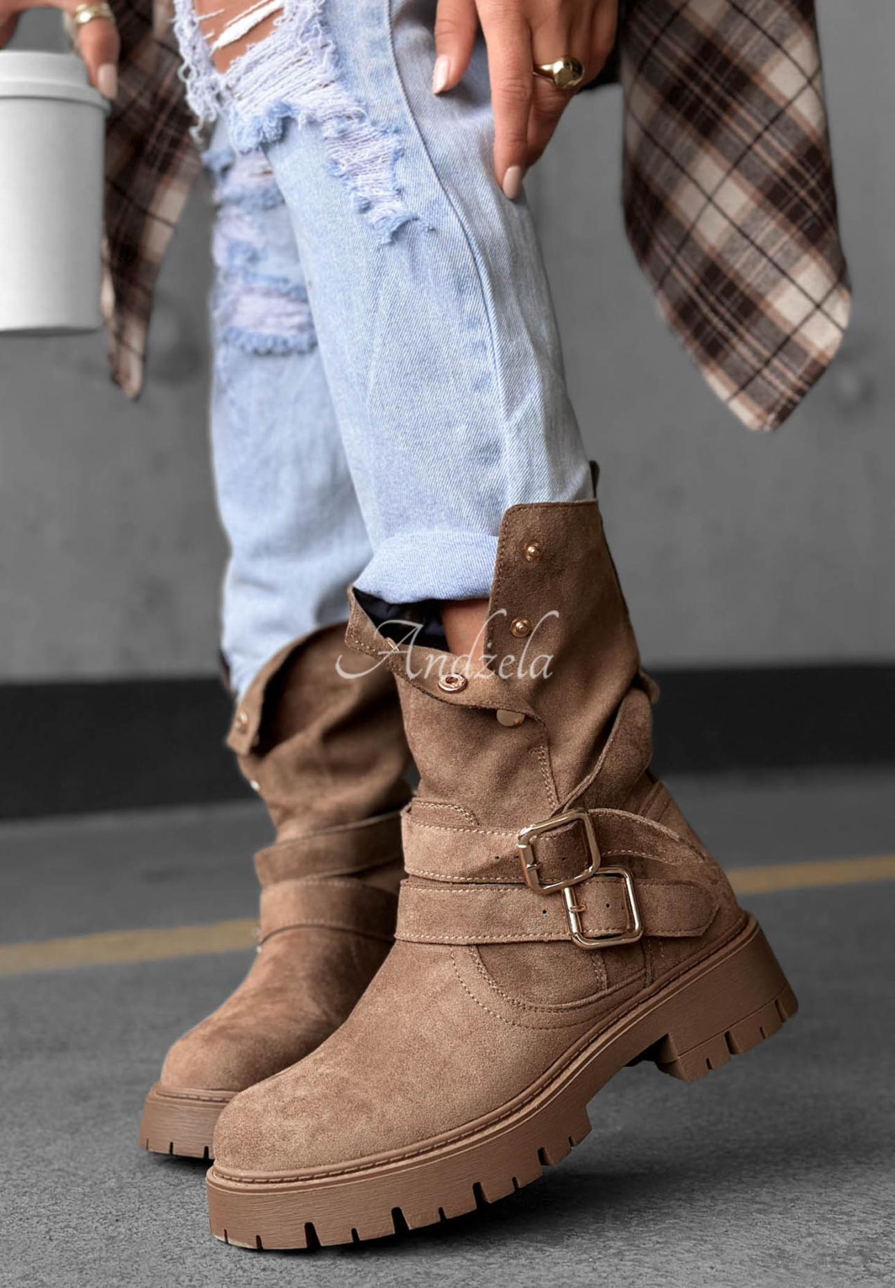 Stiefeletten mit Riemen aus Wildlederimitat Rainy Steps Mokkafarben