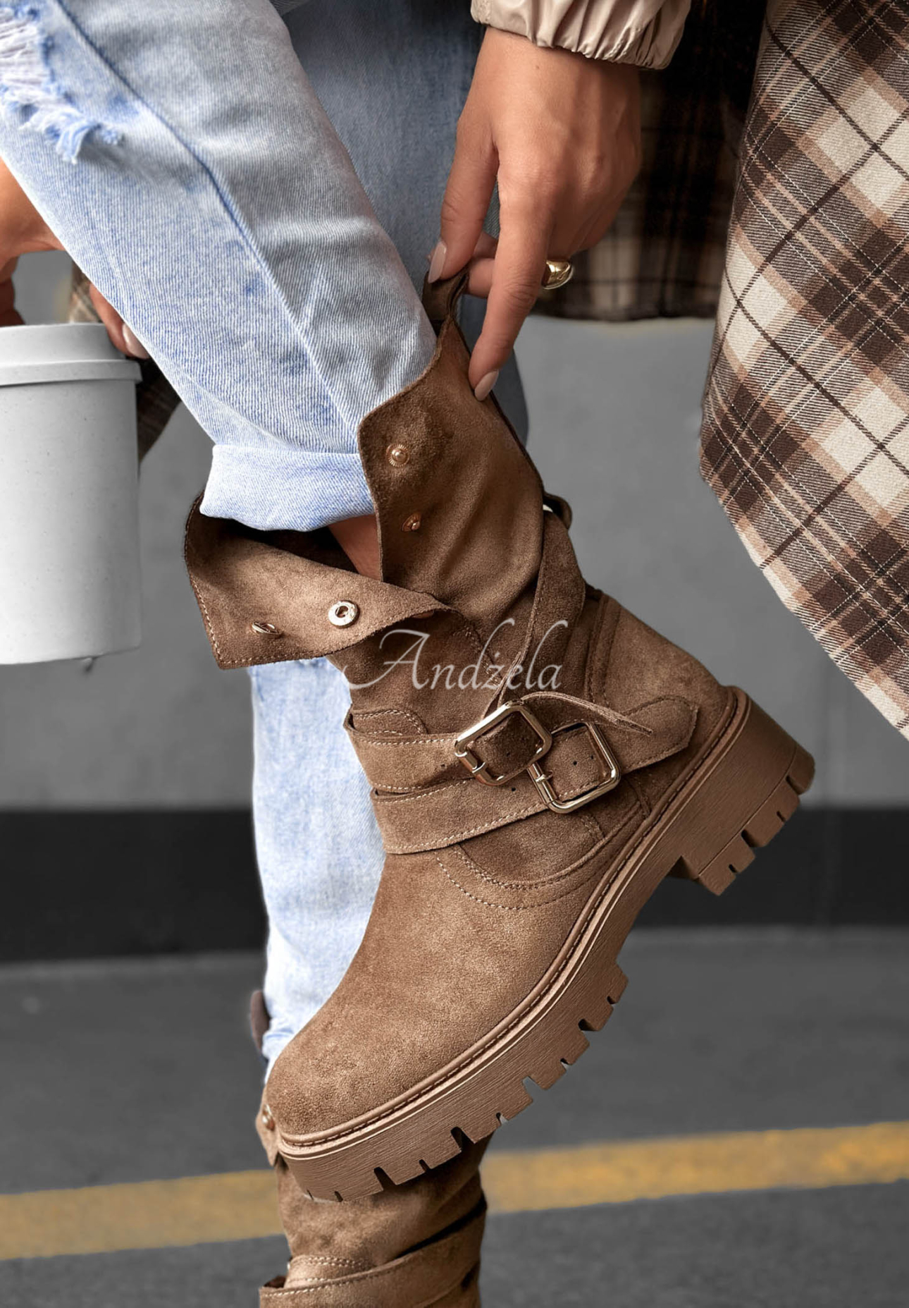 Stiefeletten mit Riemen aus Wildlederimitat Rainy Steps Mokkafarben