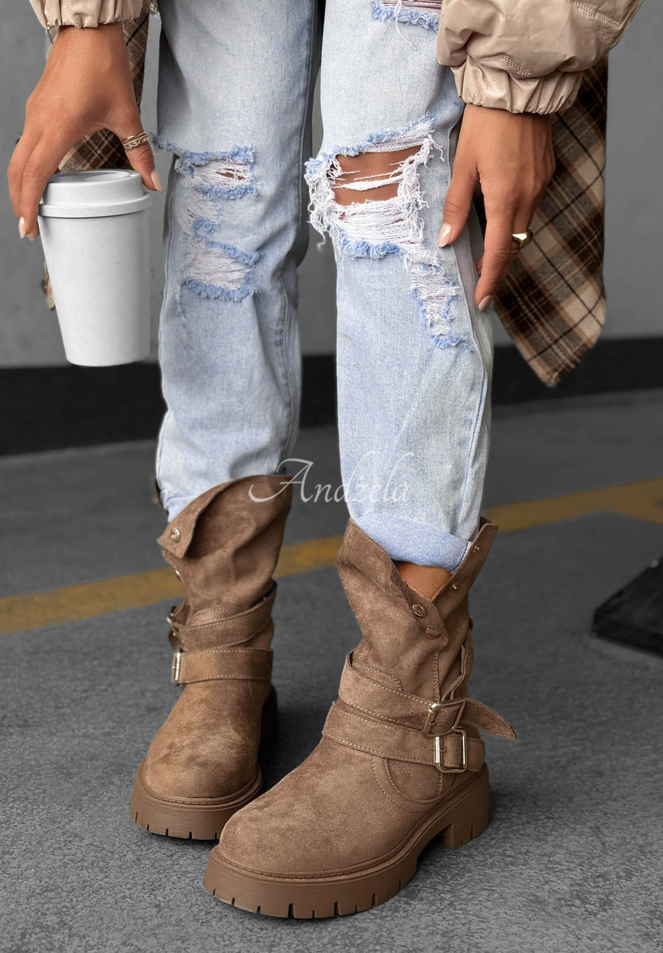 Stiefeletten mit Riemen aus Wildlederimitat Rainy Steps Mokkafarben