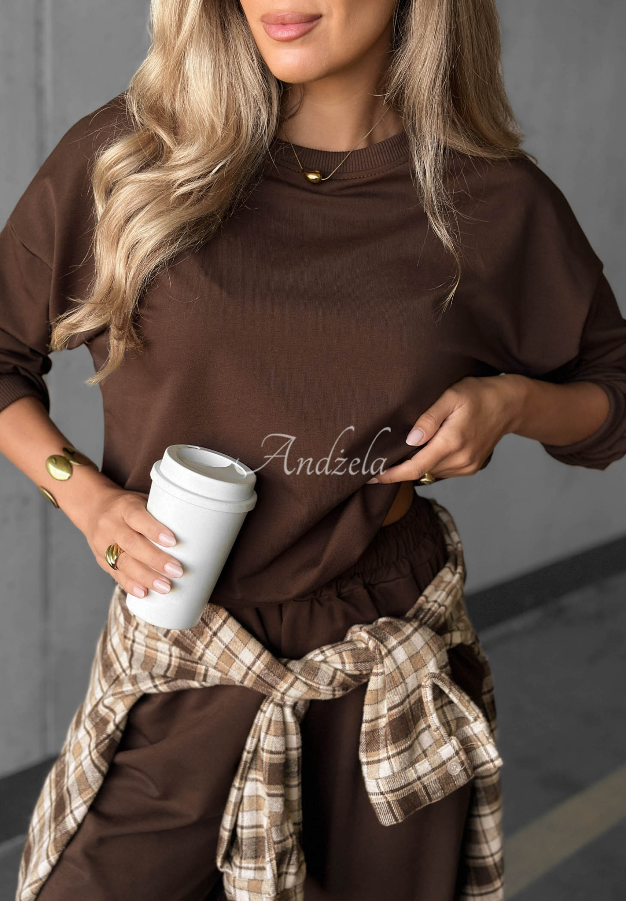 Trainingsanzug-Set aus Baumwolle: Sweatshirt und Hose Simple Moments Schokoladenbraun