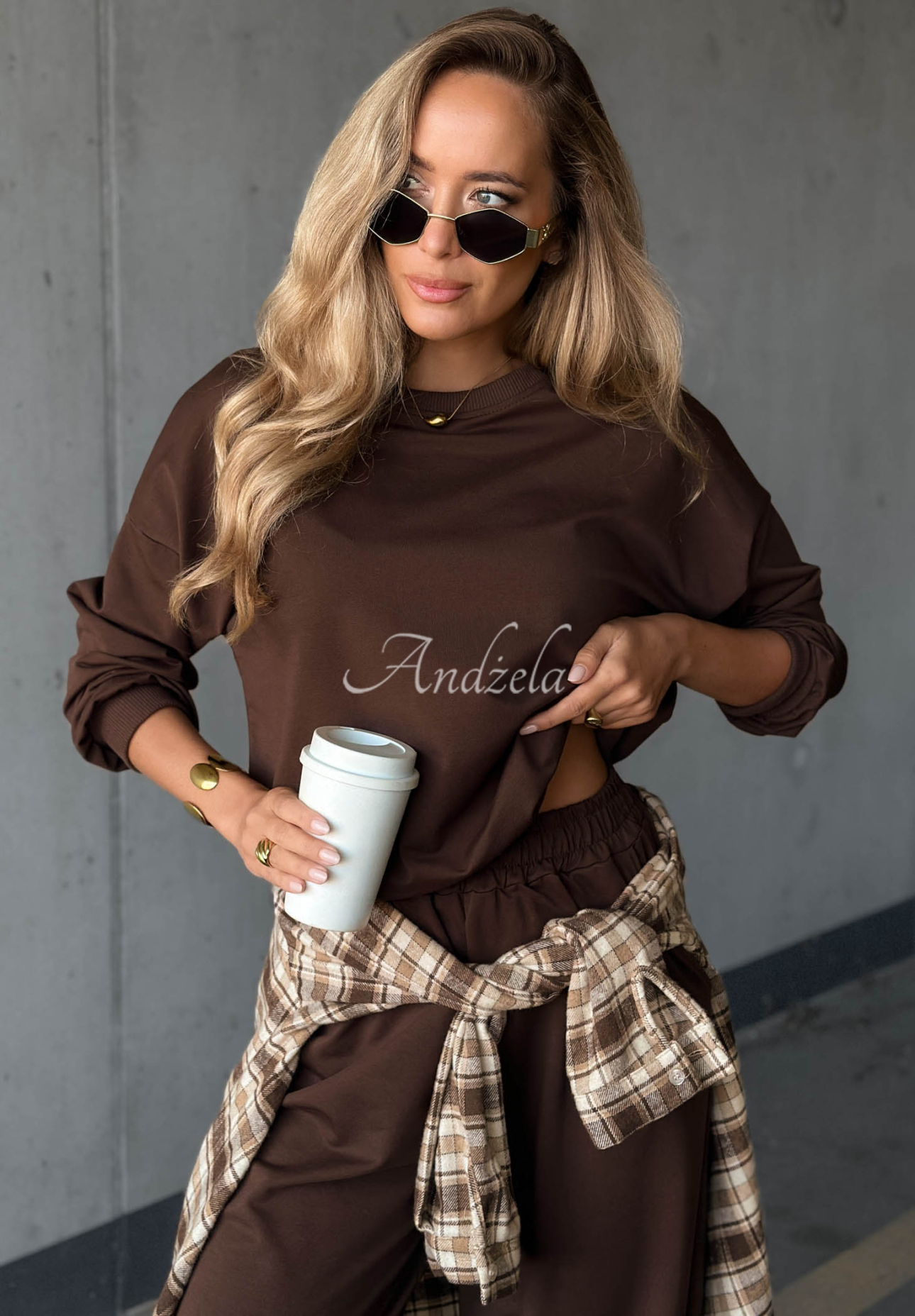 Trainingsanzug-Set aus Baumwolle: Sweatshirt und Hose Simple Moments Schokoladenbraun
